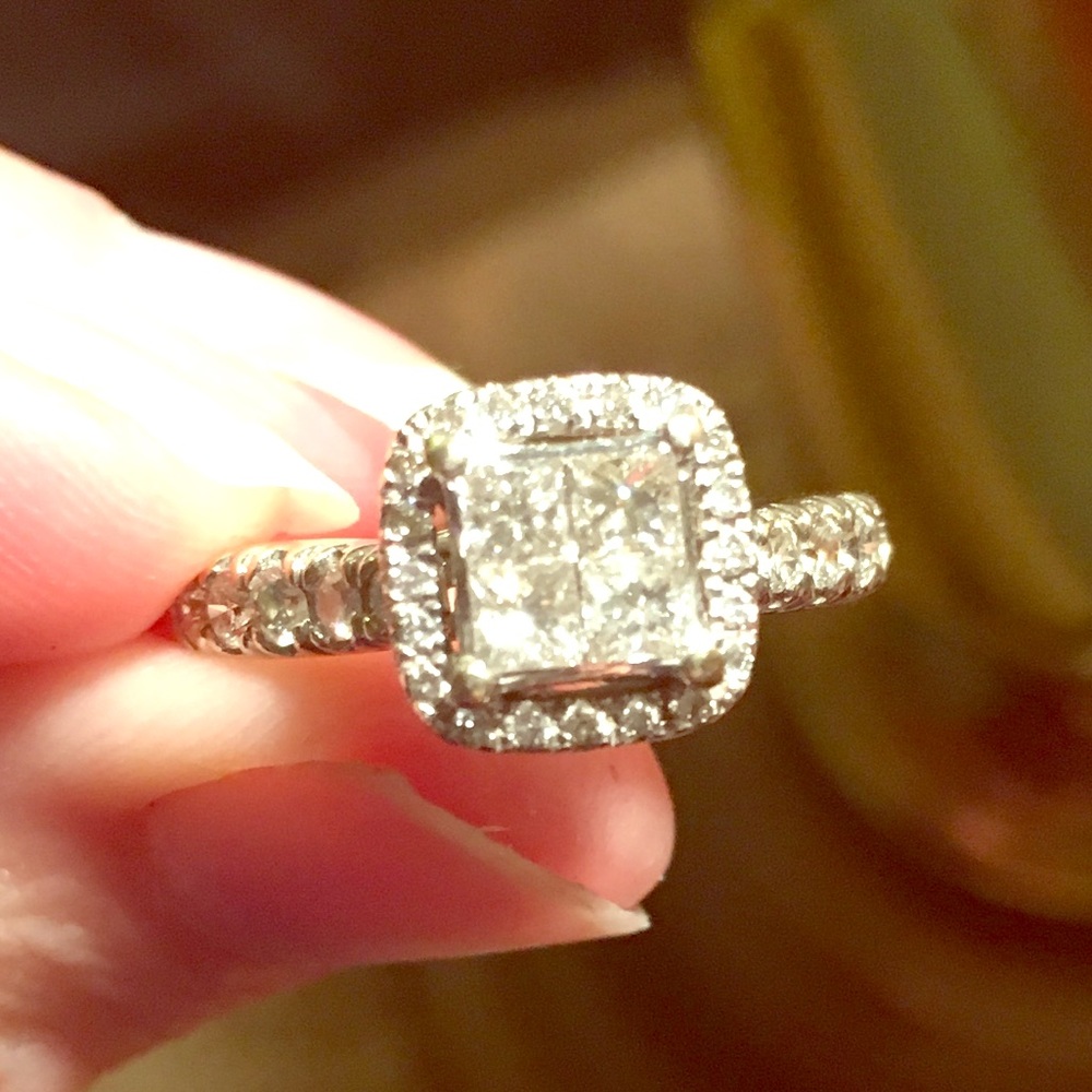 14 k white gold princess cut diamond.